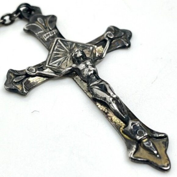 VINTAGE 925 STERLING SILVER ROSARY CATHOLIC CROSS NECKLACE BEADS 30” SIGNED - Picture 6 of 16